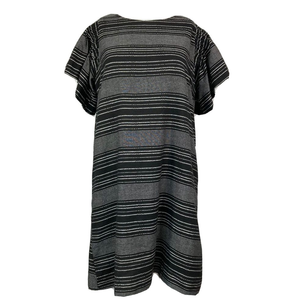 Moon River Dress Womens Sz XS Black White Striped Cotton Flutter Sleeve Shift